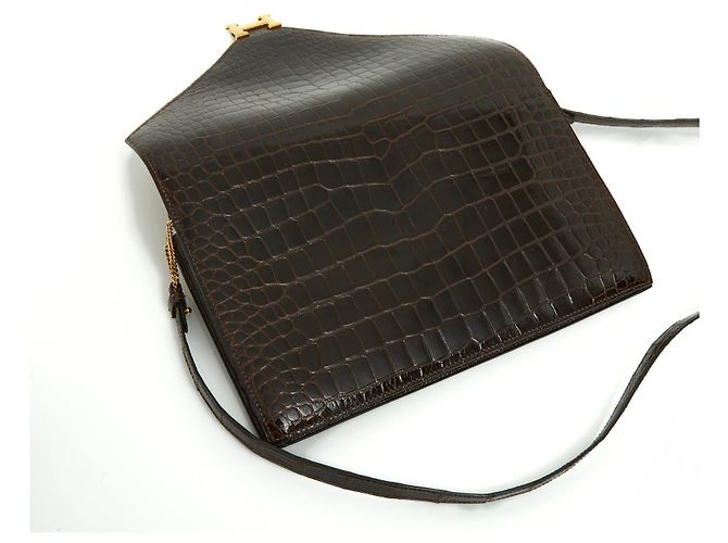 Hermès LYDIE CROCO L'AVANA immacolato Marrone - vista 9
