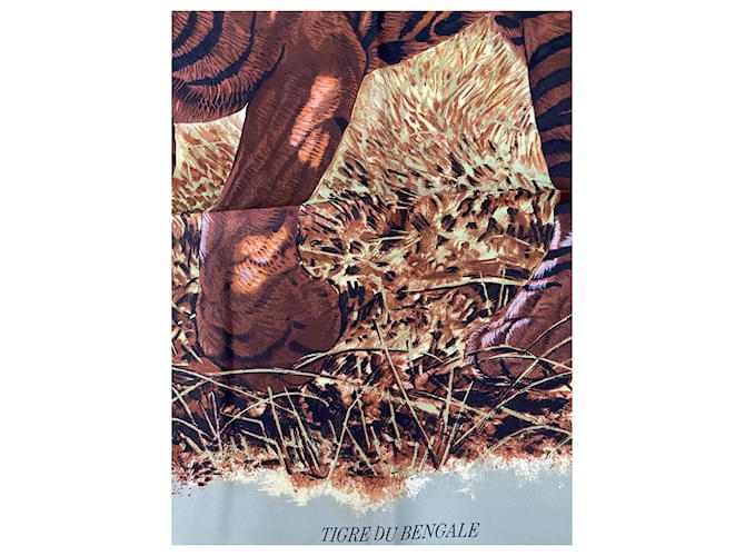 Pañuelo de seda Hermès Bengal Upperr marrón y amarillo Multicolor - vista 3