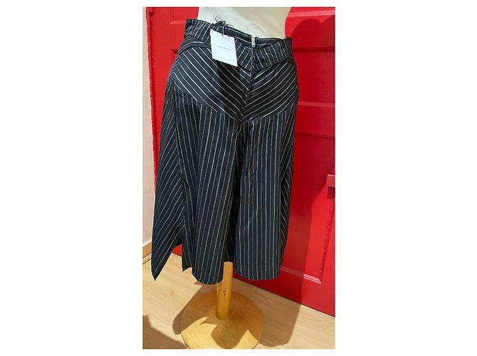 Jupe Isabel Marant noire et grise à rayures en soie - vue 2