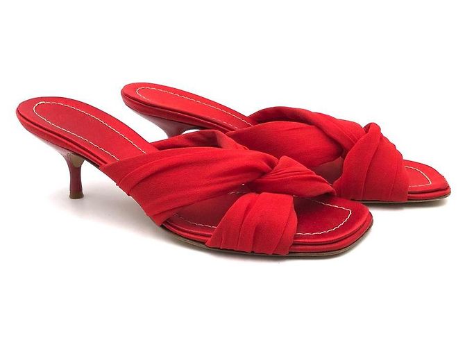 Sabot Valentino in seta rossa e pelle - vista 2