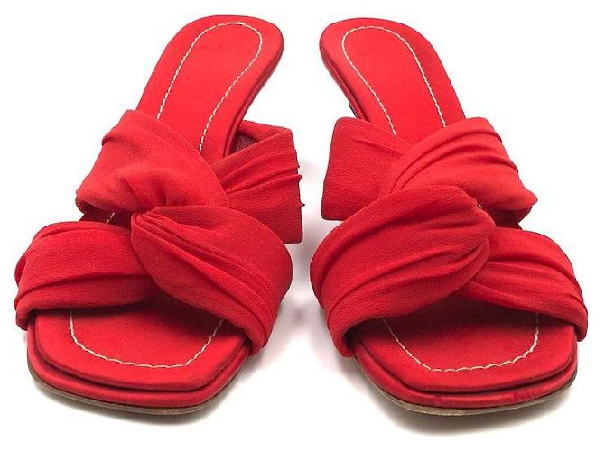 Sabot Valentino in seta rossa e pelle - vista 3