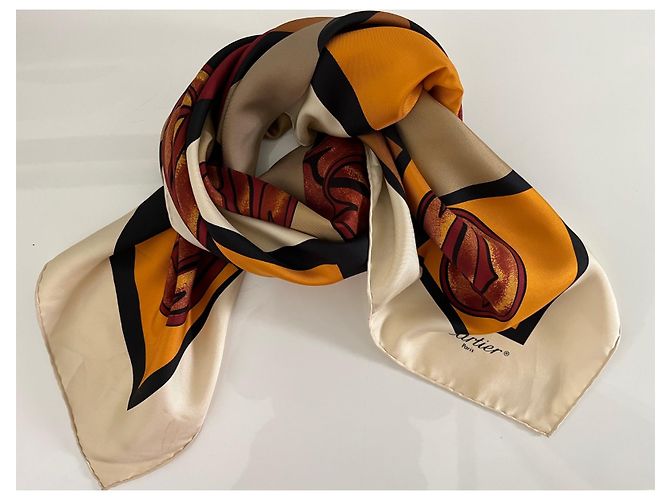 Cartier Sciarpa 90 X 90 cm Rosso Beige Giallo - vista 2
