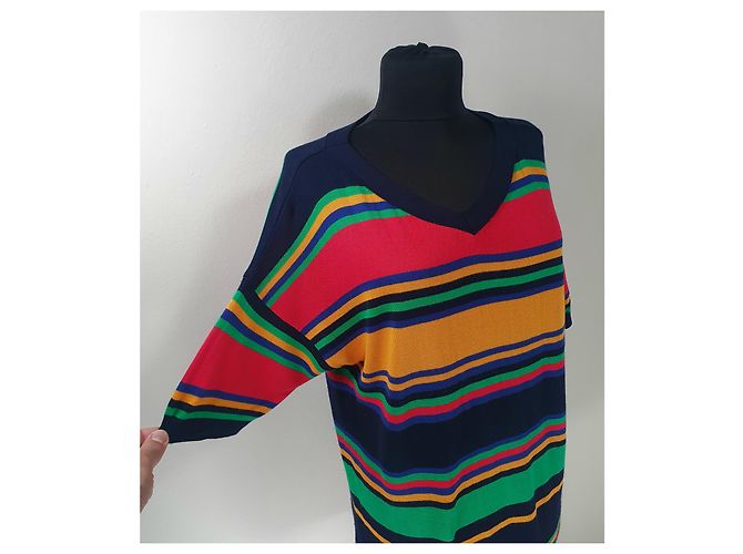Autre Marque Pull Long Fin à Manches Courtes Stefanel en Coton Multicolore - vue 2