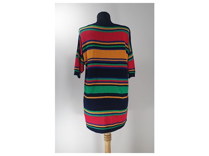 Autre Marque Pull Long Fin à Manches Courtes Stefanel en Coton Multicolore - vue 3