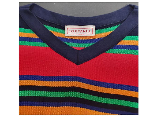 Autre Marque Pull Long Fin à Manches Courtes Stefanel en Coton Multicolore - vue 4