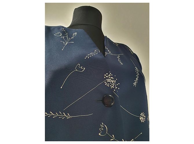 Blazer Akris in seta blu Blu navy - vista 5