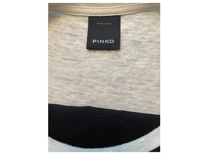 Canotta Pinko in lino nero e beige - vista 2