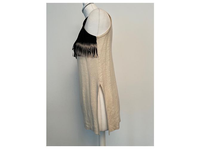 Canotta Pinko in lino nero e beige - vista 5