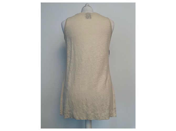 Canotta Pinko in lino nero e beige - vista 6