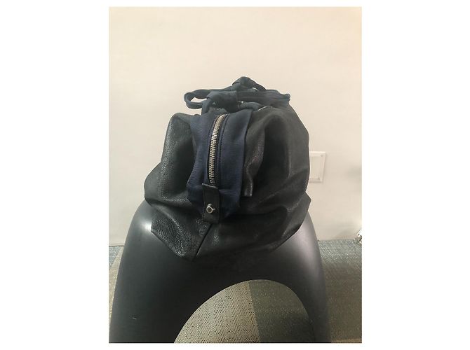 Borsa a mano Lanvin in pelle nera con manici in seta blu Nero - vista 2