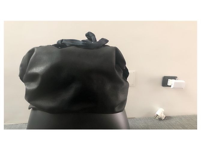 Borsa a mano Lanvin in pelle nera con manici in seta blu Nero - vista 3