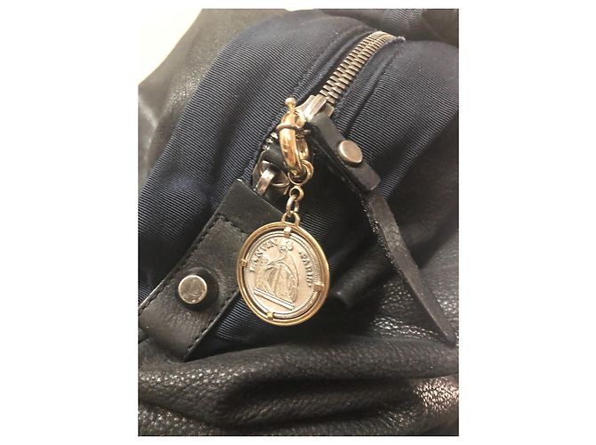 Borsa a mano Lanvin in pelle nera con manici in seta blu Nero - vista 4
