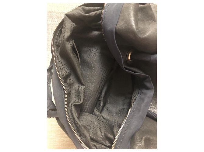 Borsa a mano Lanvin in pelle nera con manici in seta blu Nero - vista 5