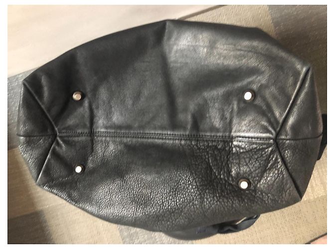 Borsa a mano Lanvin in pelle nera con manici in seta blu Nero - vista 7