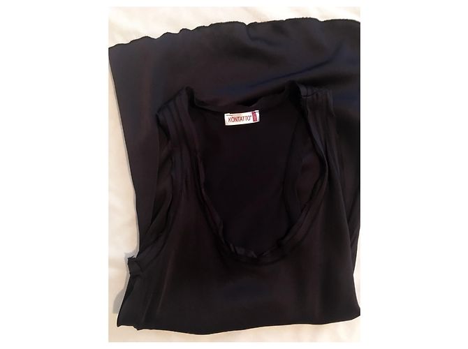 Autre Marque Seidiges Longtop mit ungesäumten Schnittkanten Schwarz Marineblau - Ansicht 10