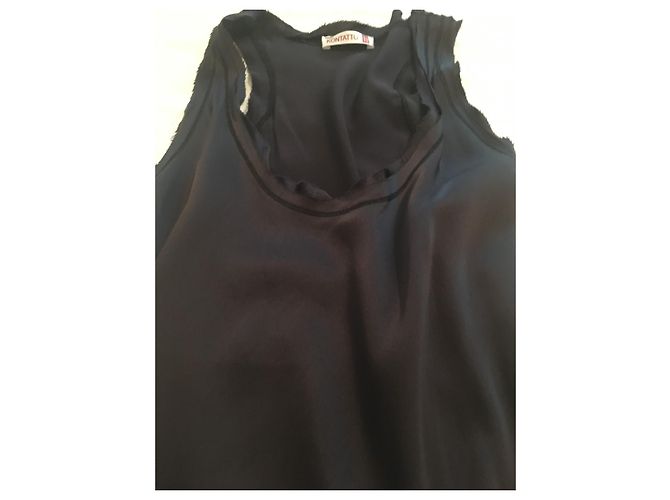 Autre Marque Seidiges Longtop mit ungesäumten Schnittkanten Schwarz Marineblau - Ansicht 12