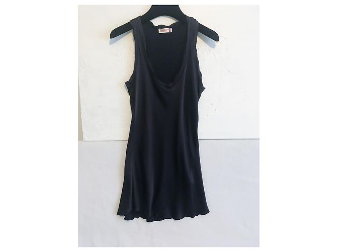 Autre Marque Seidiges Longtop mit ungesäumten Schnittkanten Schwarz Marineblau - Ansicht 13