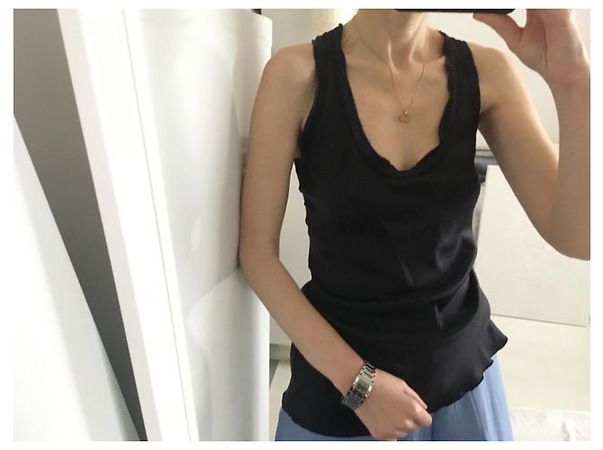 Autre Marque Seidiges Longtop mit ungesäumten Schnittkanten Schwarz Marineblau - Ansicht 3