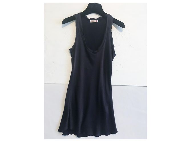 Autre Marque Seidiges Longtop mit ungesäumten Schnittkanten Schwarz Marineblau - Ansicht 5