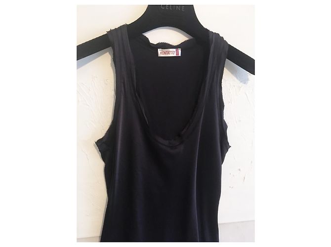 Autre Marque Seidiges Longtop mit ungesäumten Schnittkanten Schwarz Marineblau - Ansicht 6