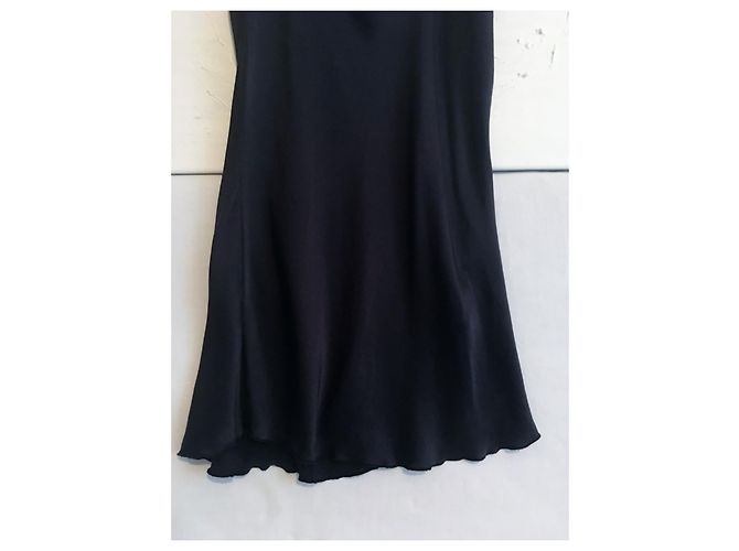 Autre Marque Seidiges Longtop mit ungesäumten Schnittkanten Schwarz Marineblau - Ansicht 7