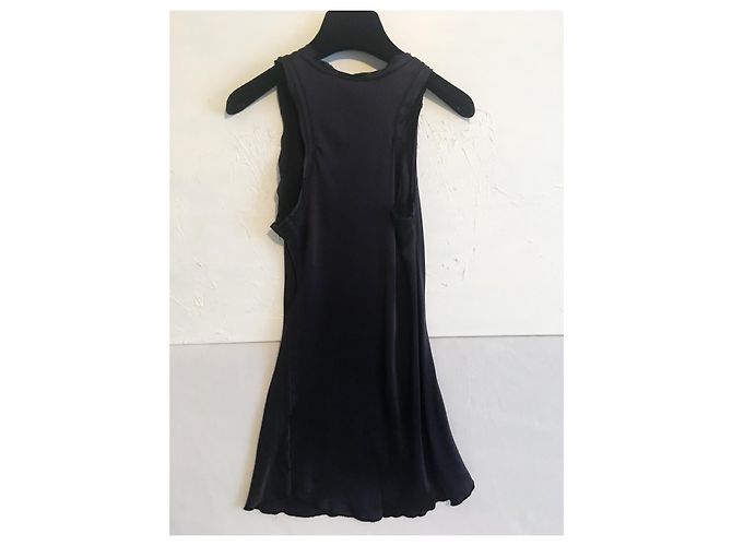 Autre Marque Seidiges Longtop mit ungesäumten Schnittkanten Schwarz Marineblau - Ansicht 8