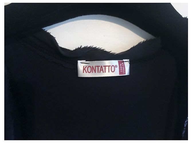 Autre Marque Seidiges Longtop mit ungesäumten Schnittkanten Schwarz Marineblau - Ansicht 9