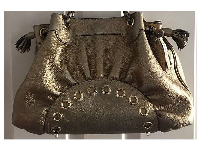 Borsa a tracolla Anya Hindmarch dorata con nappa e charms D'oro - vista 14