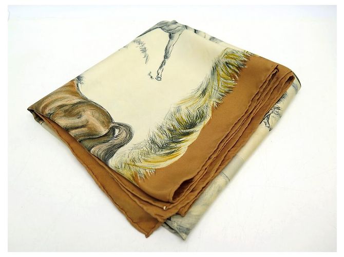 Hermès SCIARPA VINTAGE HERMES I puledri XAVIER DE PORET CARRE 90 Sciarpa seta Marrone - vista 10
