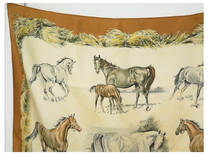 Hermès SCIARPA VINTAGE HERMES I puledri XAVIER DE PORET CARRE 90 Sciarpa seta Marrone - vista 2