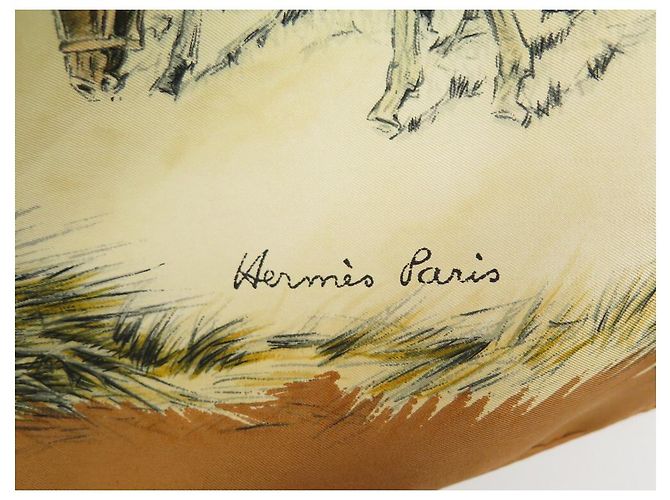 Hermès SCIARPA VINTAGE HERMES I puledri XAVIER DE PORET CARRE 90 Sciarpa seta Marrone - vista 4