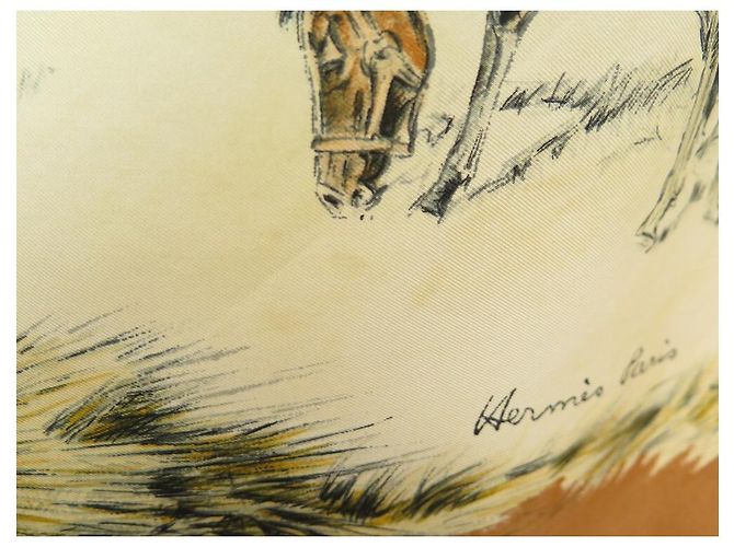 Hermès SCIARPA VINTAGE HERMES I puledri XAVIER DE PORET CARRE 90 Sciarpa seta Marrone - vista 5