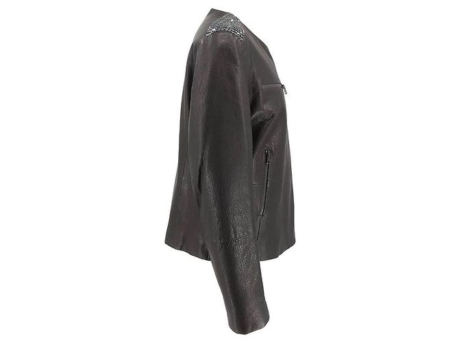 Brunello Cucinelli leather jacket in black with sequin shoulders - view 3