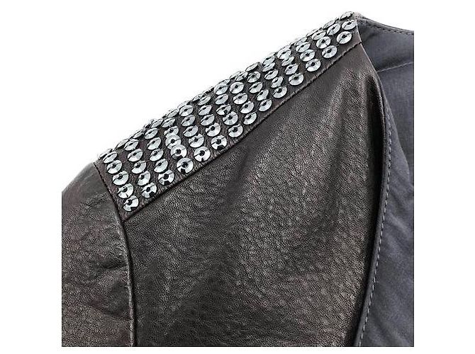 Brunello Cucinelli leather jacket in black with sequin shoulders - view 4