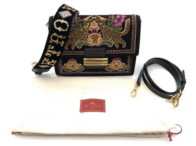 Borsa Etro in camoscio nero con paillettes multicolor e perline - vista 11