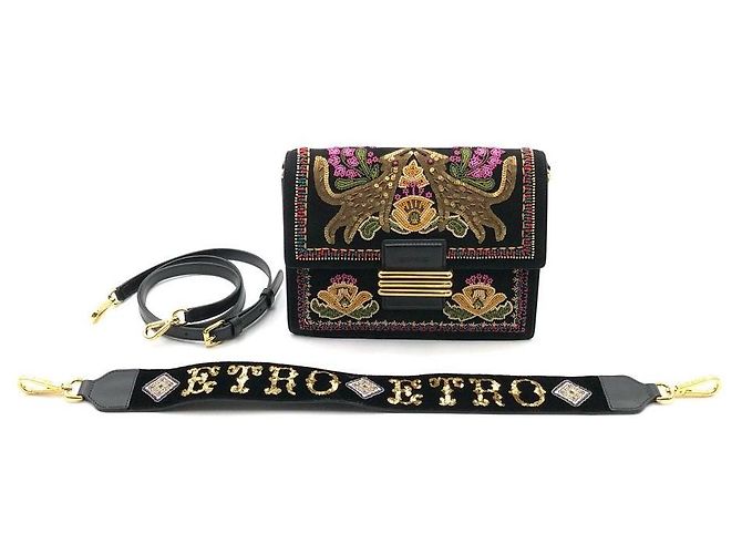 Borsa Etro in camoscio nero con paillettes multicolor e perline - vista 12