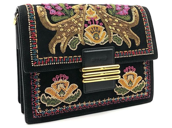 Borsa Etro in camoscio nero con paillettes multicolor e perline - vista 5