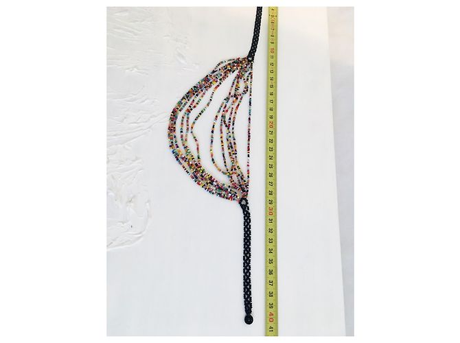 Vintage Boho ethnische Halskette. Handgefertigt. Mehrfarbige Mikroperlen. Schwarz Mehrfarben - Ansicht 10