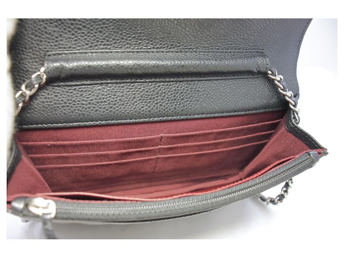 Wallet On Chain CHANEL Portafoglio con caviale su catena WOC Borsa a tracolla nera con tracolla Nero - vista 10