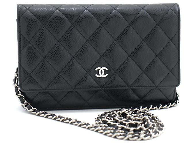 Wallet On Chain CHANEL Portafoglio con caviale su catena WOC Borsa a tracolla nera con tracolla Nero - vista 2