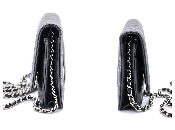 Wallet On Chain CHANEL Portafoglio con caviale su catena WOC Borsa a tracolla nera con tracolla Nero - vista 5