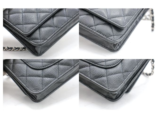 Wallet On Chain CHANEL Portafoglio con caviale su catena WOC Borsa a tracolla nera con tracolla Nero - vista 6