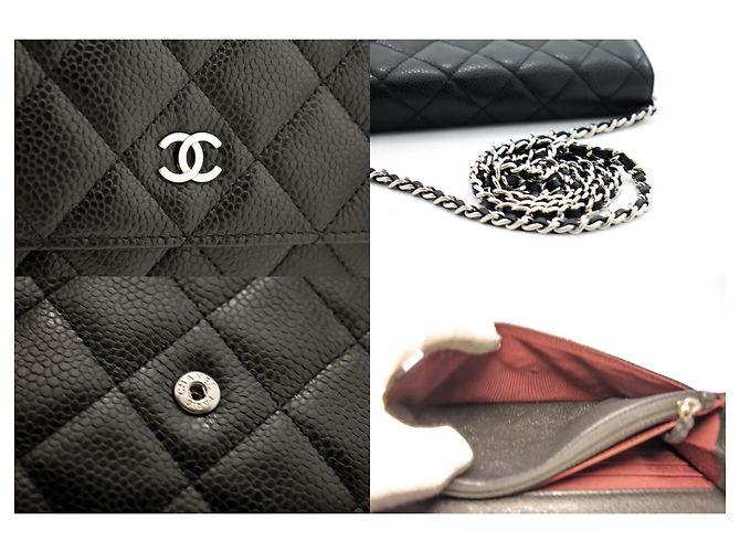 Wallet On Chain CHANEL Portafoglio con caviale su catena WOC Borsa a tracolla nera con tracolla Nero - vista 7