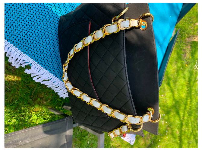 Borsa Tote Chanel in tela nera con catena dorata Nero - vista 11