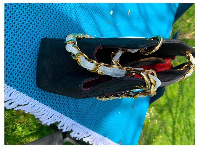 Borsa Tote Chanel in tela nera con catena dorata Nero - vista 8