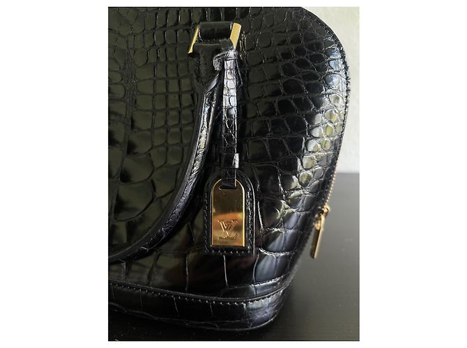 Borsa a tracolla Louis Vuitton Alma in pelle di coccodrillo lucida nera Nero - vista 10