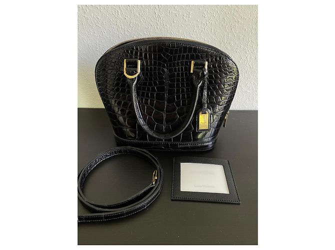 Borsa a tracolla Louis Vuitton Alma in pelle di coccodrillo lucida nera Nero - vista 15