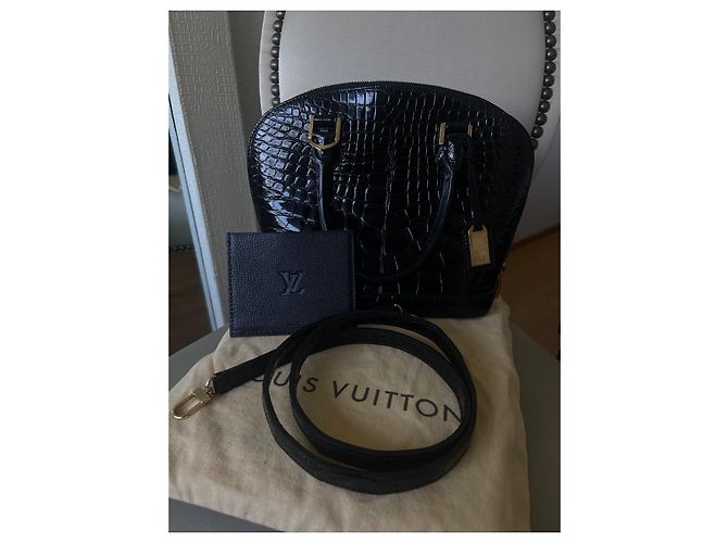 Borsa a tracolla Louis Vuitton Alma in pelle di coccodrillo lucida nera Nero - vista 3