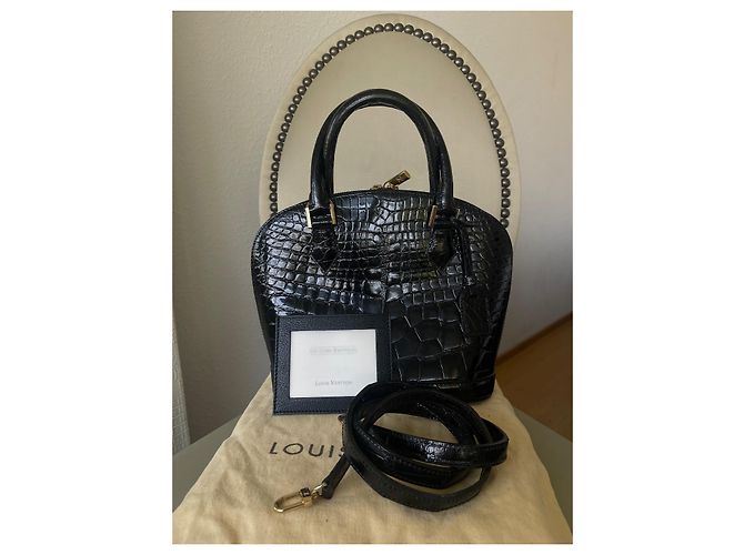 Borsa a tracolla Louis Vuitton Alma in pelle di coccodrillo lucida nera Nero - vista 4