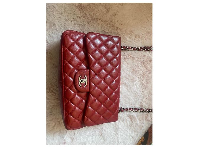 Borsa Chanel Timeless Jumbo Rossa in Pelle Caviar Rosso - vista 10